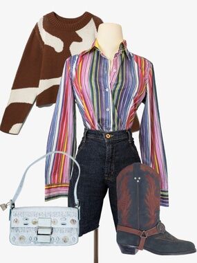 Van Laack Striped Button Down Blouse Long Sleeve Size Small Western